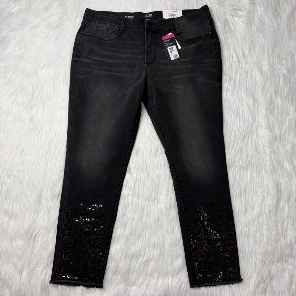 NWT A.N.A Black Skinny Jeans Dark Rinse Distressed Mid Rise New With Tags